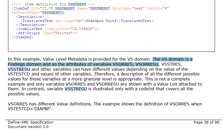 VSSTRESU from Define-XML Specification Document Version 2.0